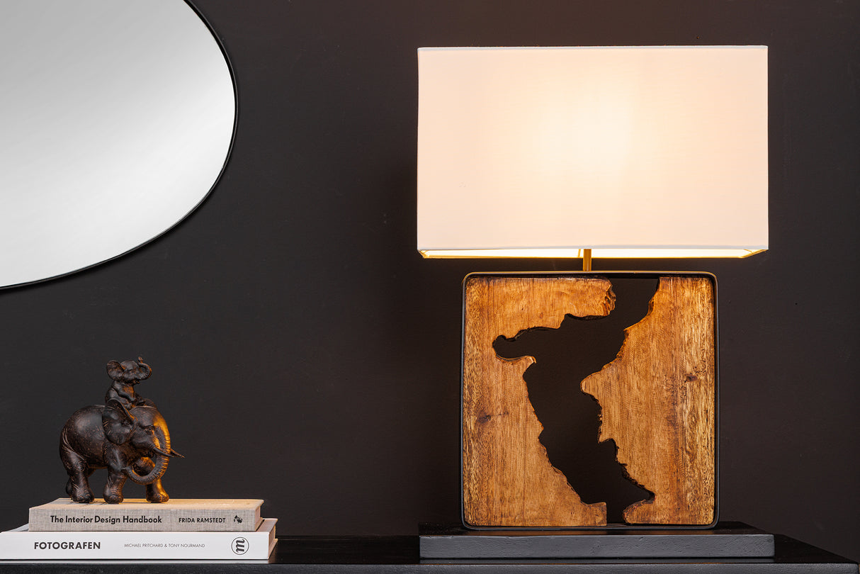 Table lamp DESIGNED BY NATURE 60cm raintree wood natural black w/ white shade handmade