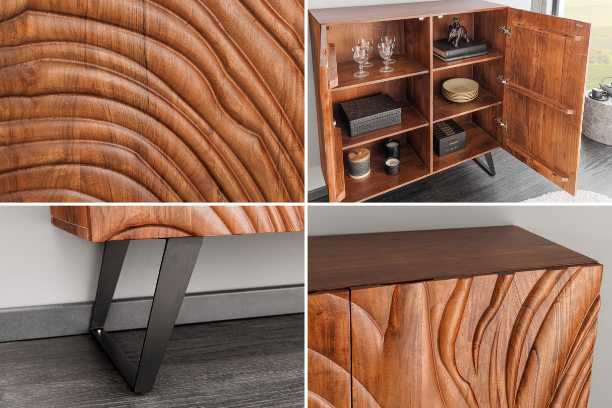 Highboard FLUID 120cm 3D acacia wood walnut brown