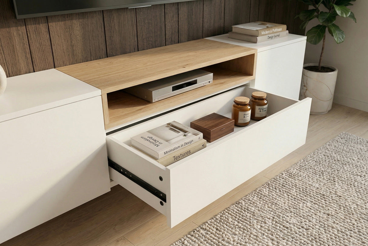 TV-Wand LOFT 160 cm hängend weiß natur