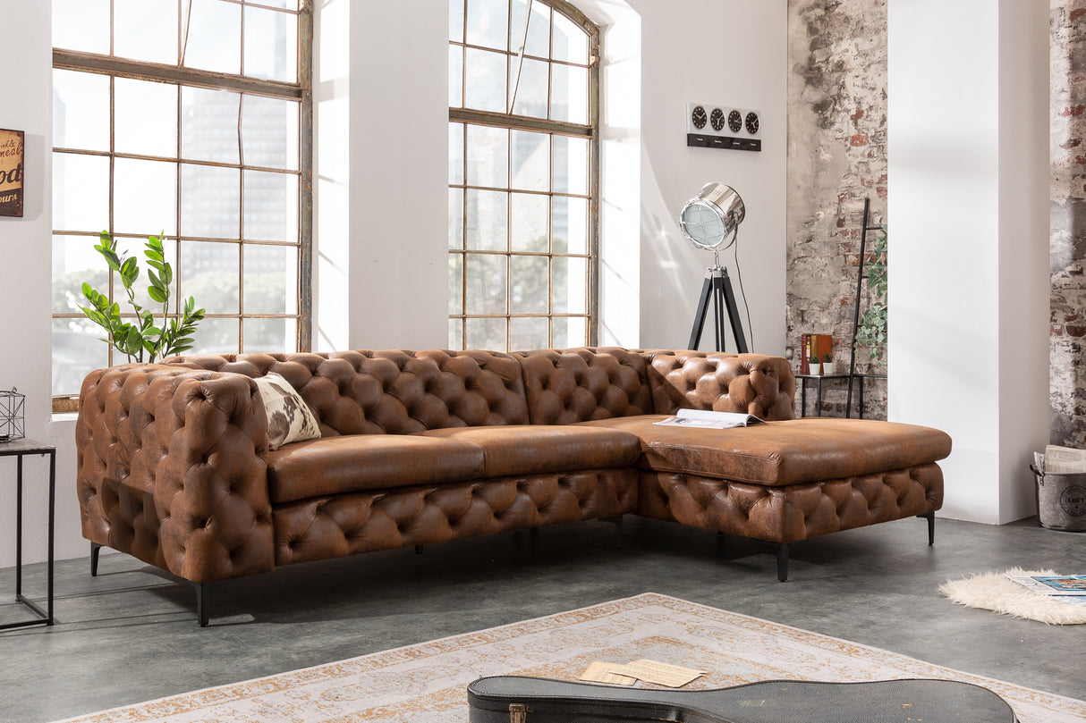 Ecksofa MODERN BAROCK 275cm Microfaser antikbraun im Chesterfield Stil