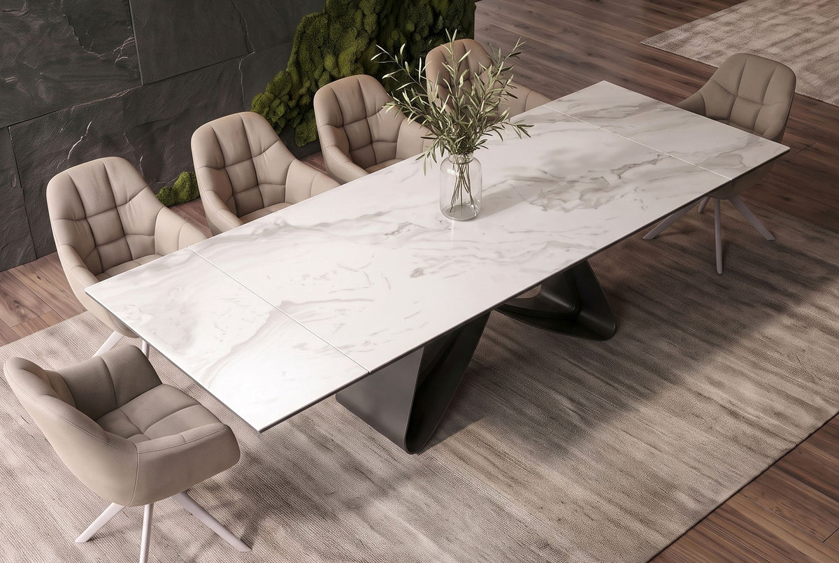 Dining table INFINITY 180-220-260cm extendable ceramic marble look white