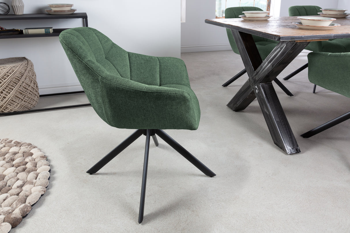 Swivel chair PAPILLON rotatable 180° w/ armrests textured fabric dark green
