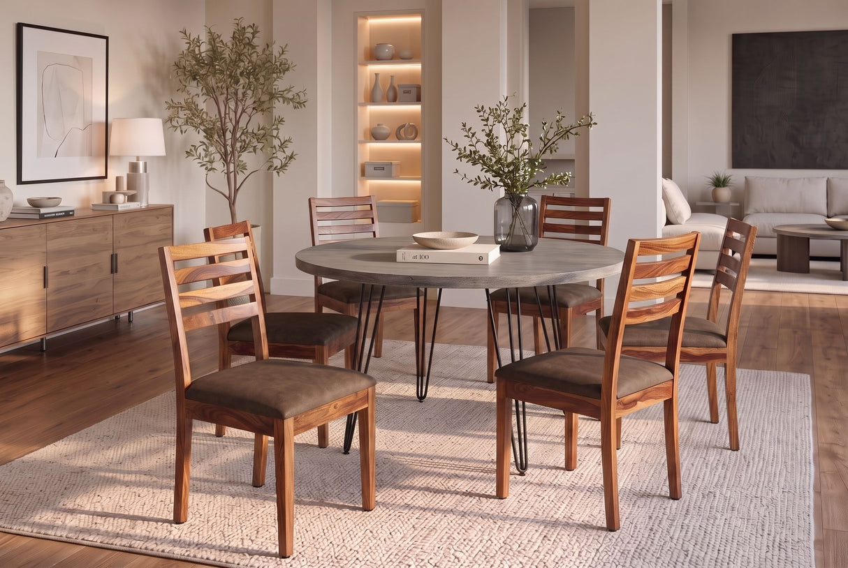 Chair MAKASSAR 90cm microfibre brown and sheesham wood brown stone finish