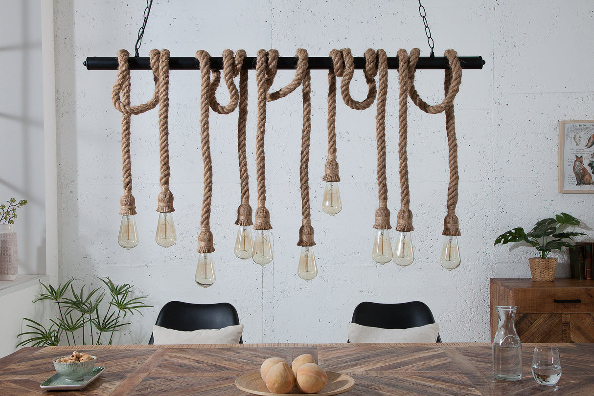 Pendant lamp SEVEN SEAS II 120cm for 10 bulbs abaca