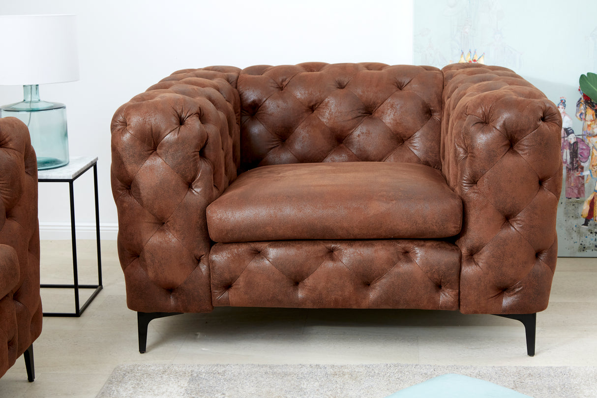 Sessel MODERN BAROCK 120cm Mikrofaser antikbraun im Chesterfield Stil