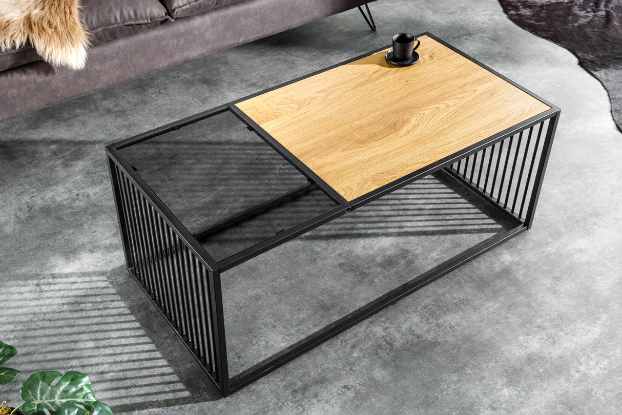 Couchtisch ARCHITECTURE 100cm Wildeiche Optik und Rauchglas