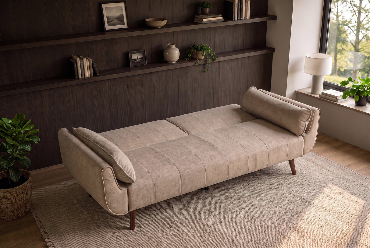 Sofa bed DIVANI 220cm 3-seater velvet champagne beige