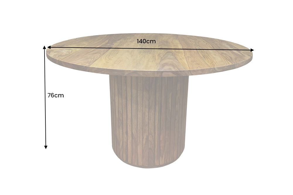 Dining table TRES CHIC Ø 140cm round sheesham wood brown stone finish