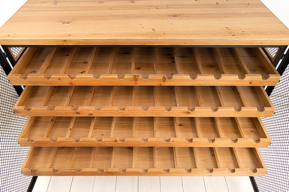 Weinschrank BODEGA 130cm für 55 Flaschen Tannenholz natur mit schwarzem Metallrahmen