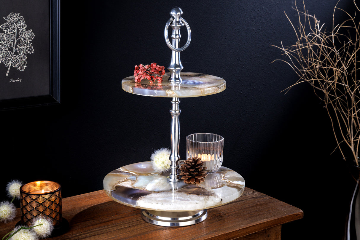 Etagere NOBLE 40cm 2 trays agate silver