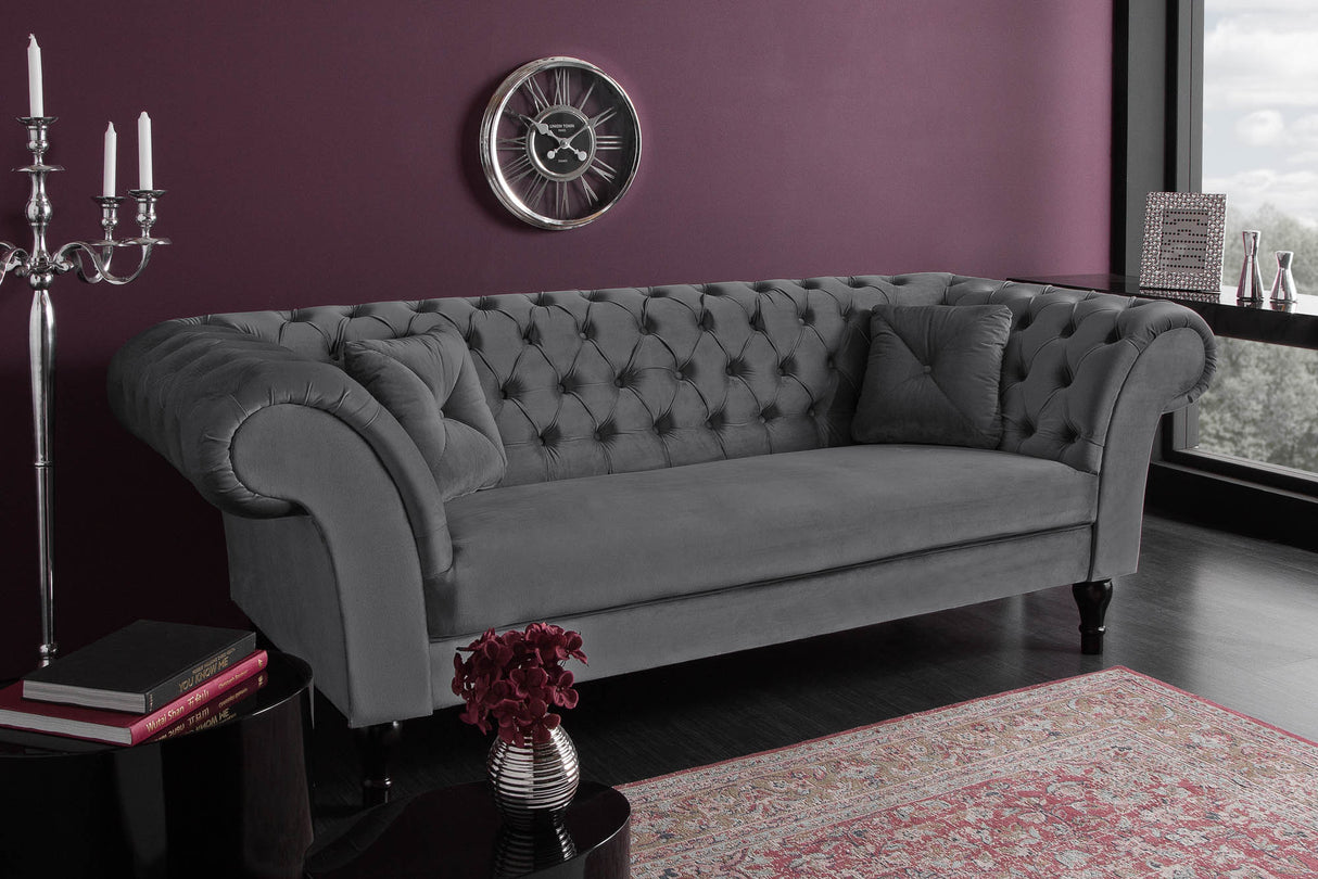 Sofa PARIS CHESTERFIELD 225cm Samt silbergrau