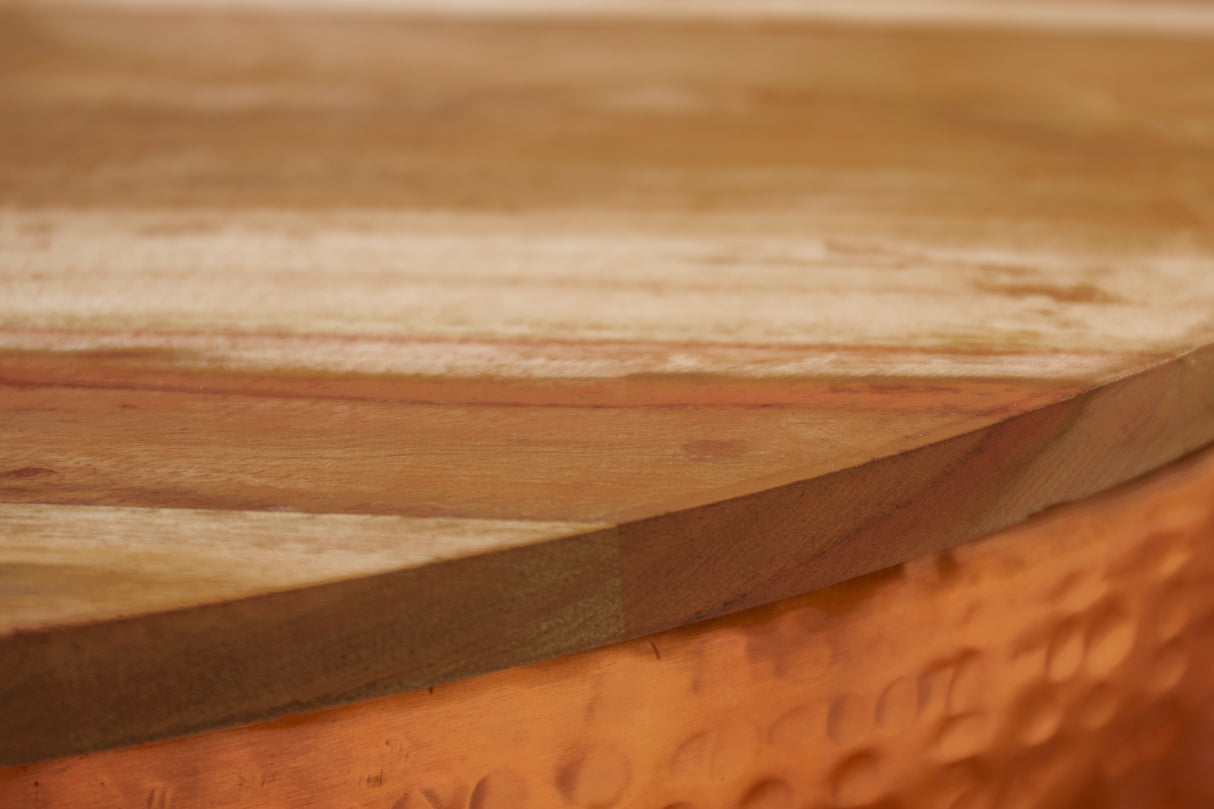 Coffee table ORIENT STORAGE 60cm hammer stroke effect copper