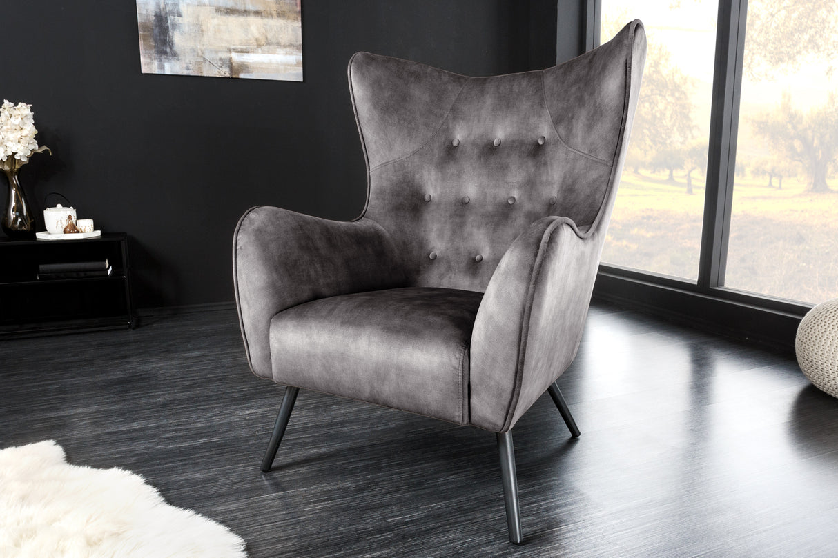 Wing chair AMSTERDAM velvet grey