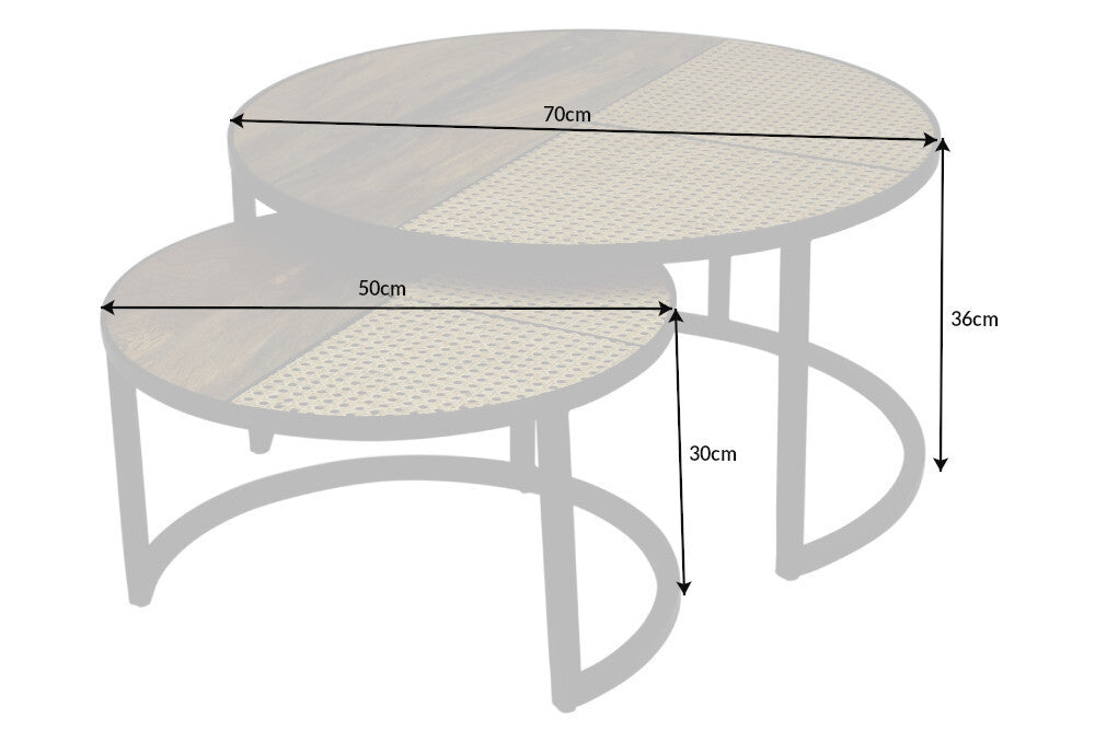 Coffee table VIENNA LOUNGE round set of 2 mango and rattan