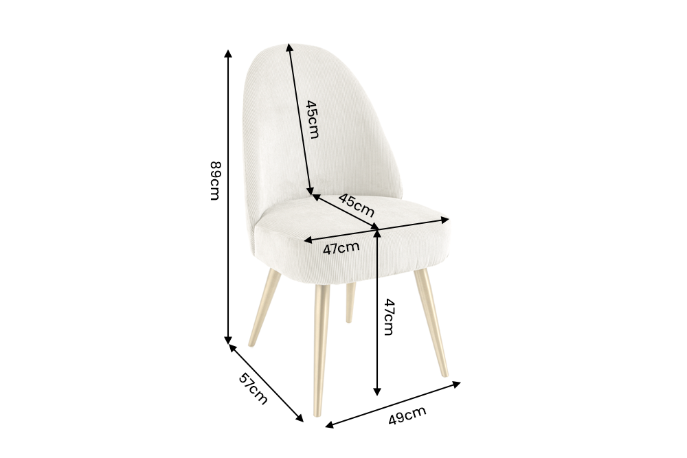 Chair MIA CASA brushed metal legs cord beige champagne gold