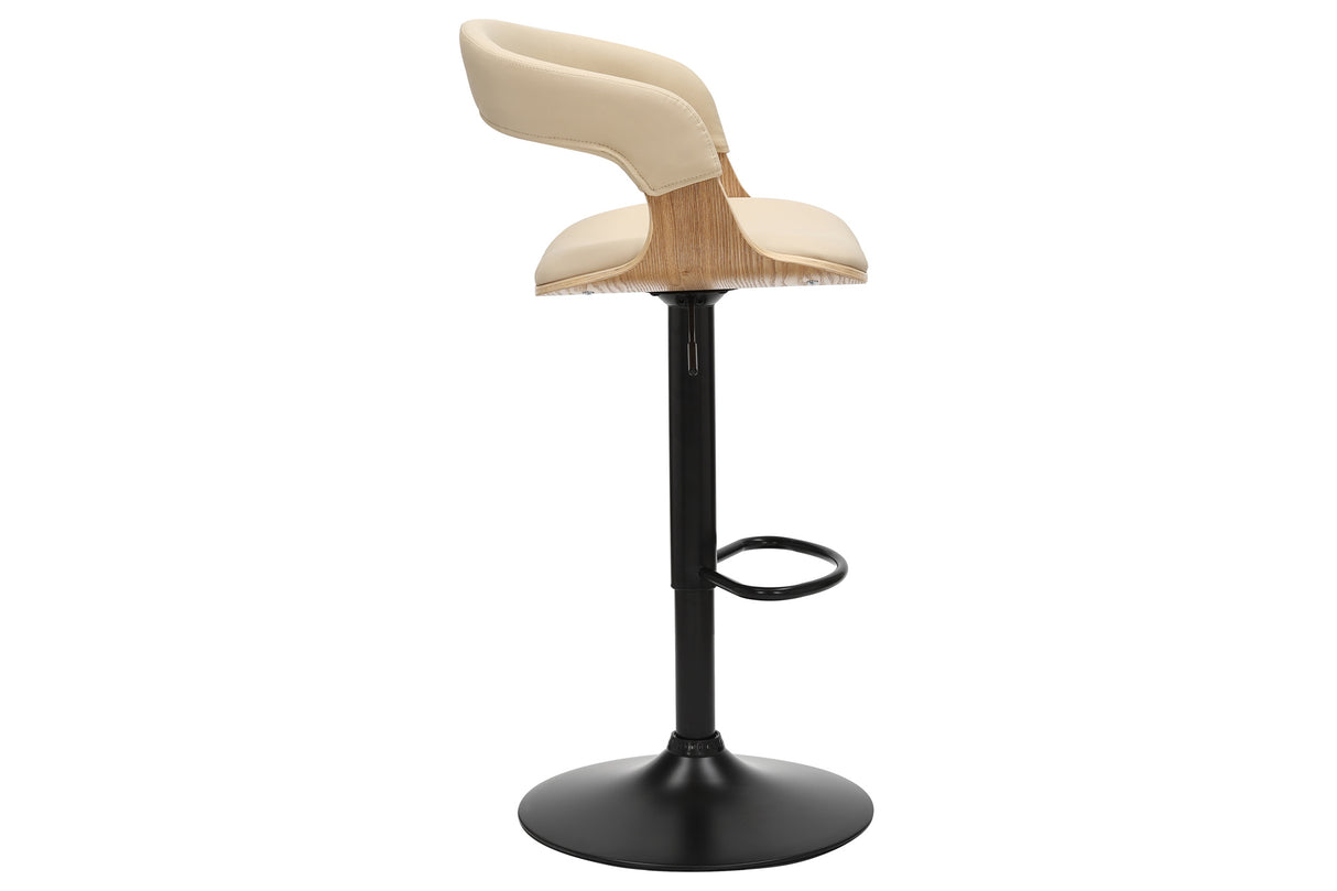 Bar stool MANHATTAN 81-110cm rotatable artificial leather creamy beige and oak wood look