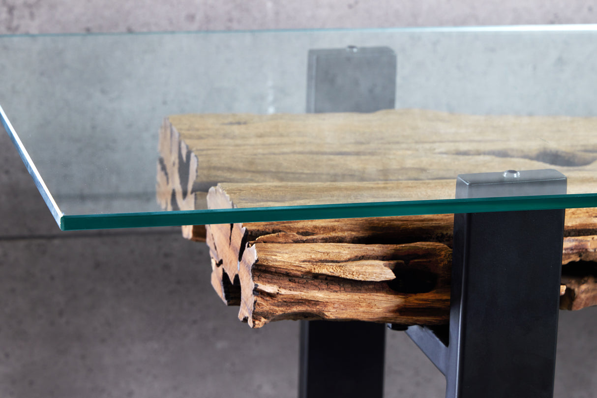 Console BARRACUDA 150cm recycled teak wood with tempered glass plate