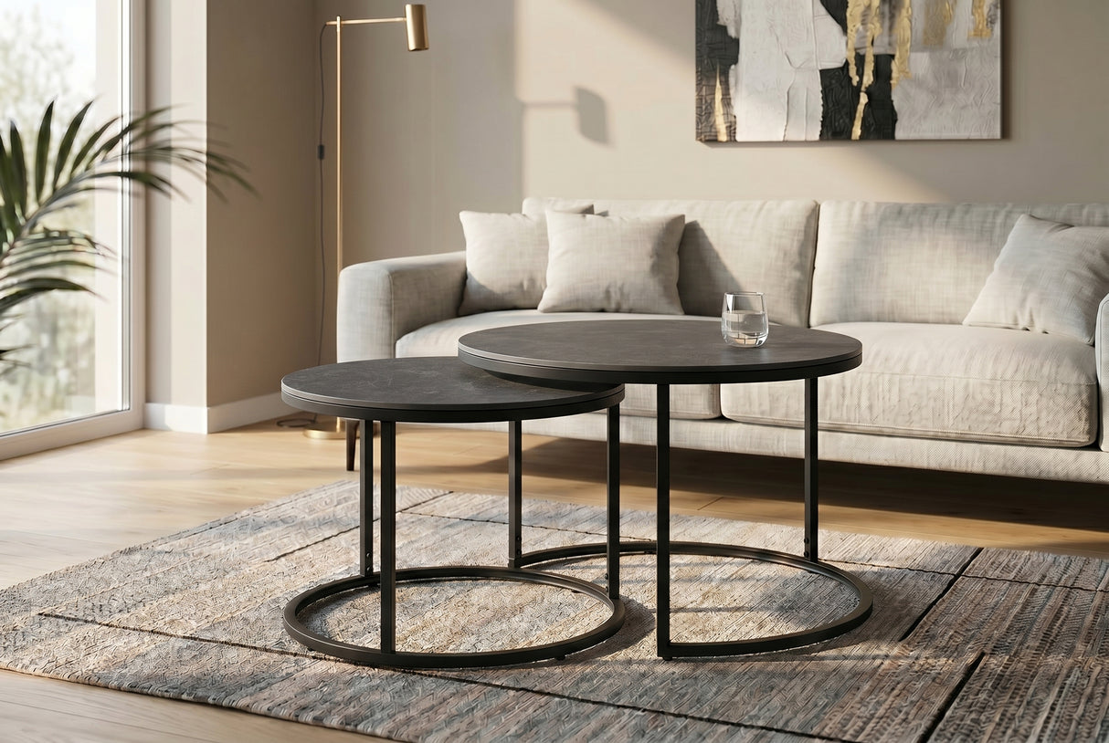 Coffee table ELEGANCE 75cm set of 2 ceramic grey