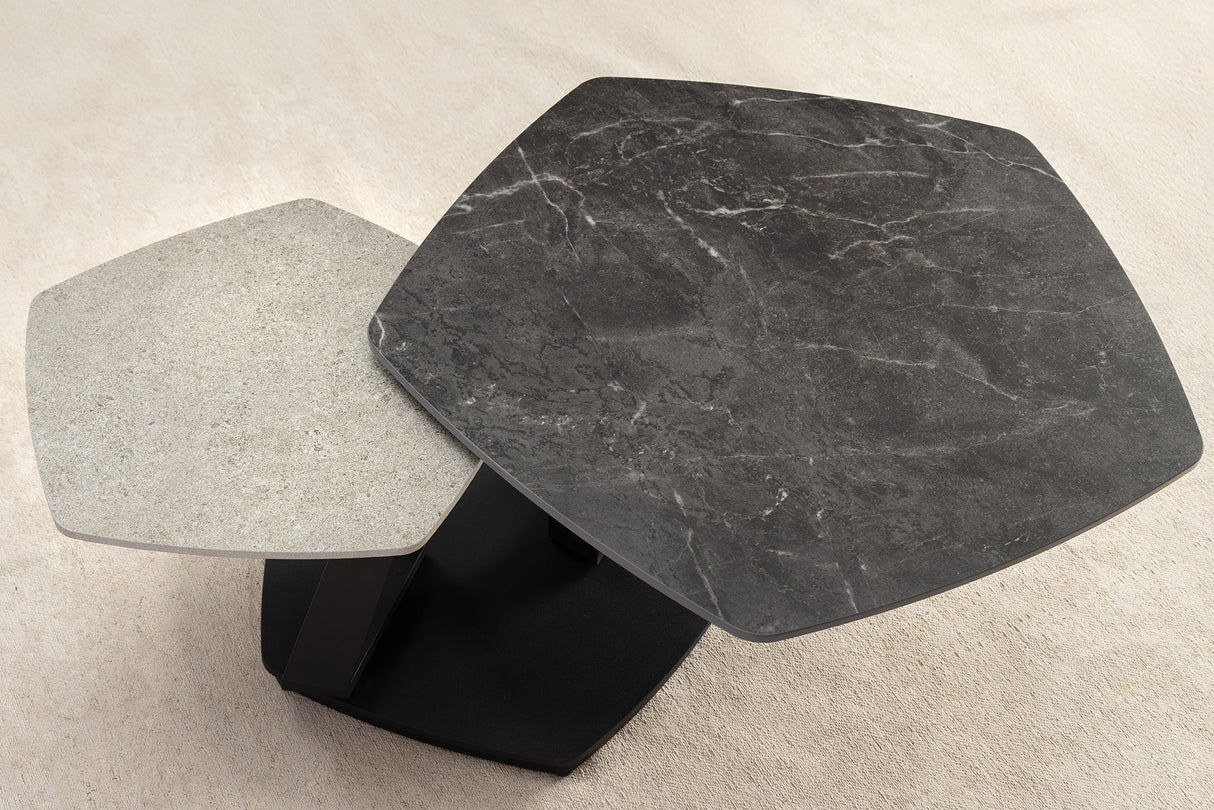 Coffee table MOVEMENT 80-130cm rotatable ceramic top grey and anthracite marble look
