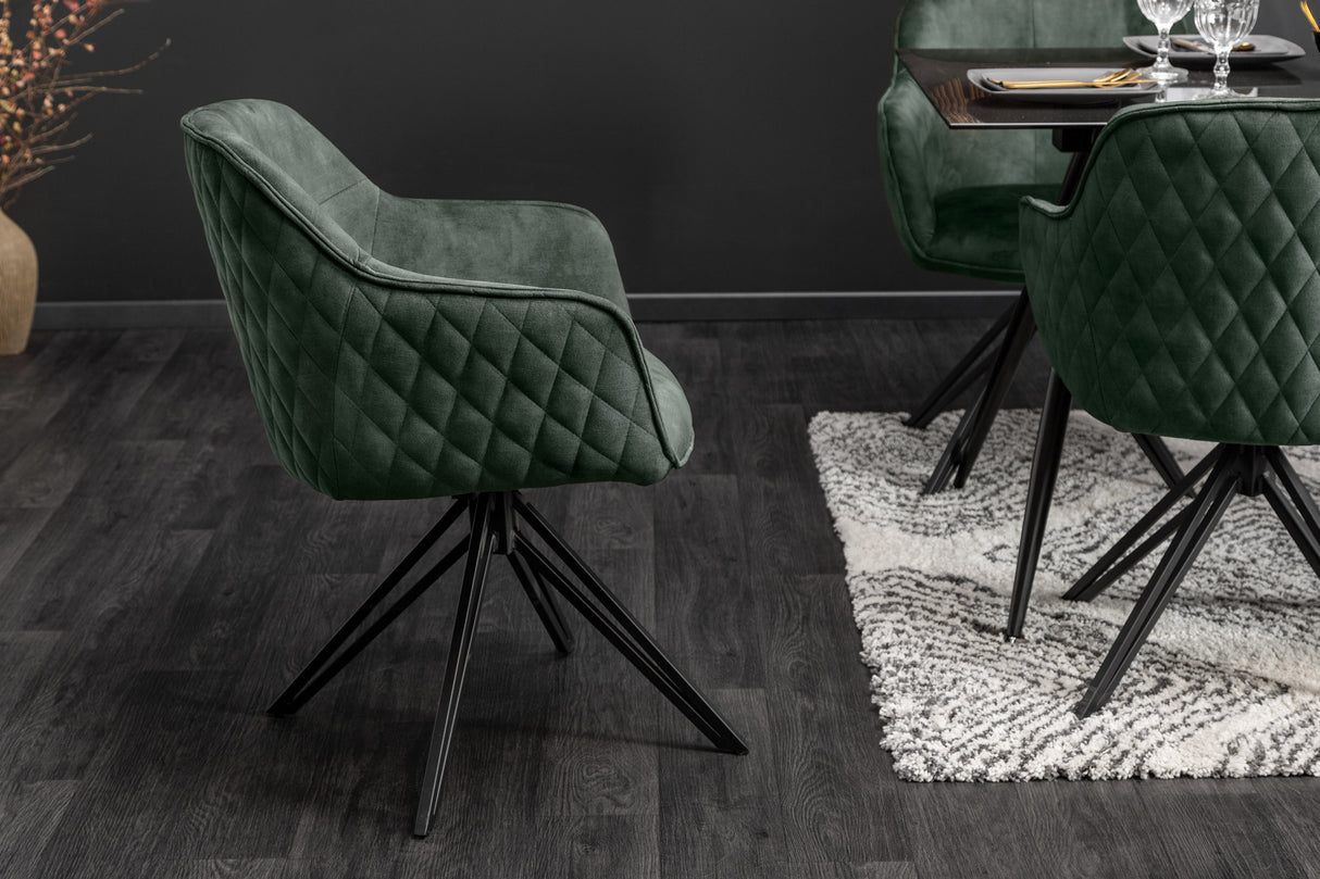 Swivel chair EUPHORIA rotatable 180° with armrests velvet dark green