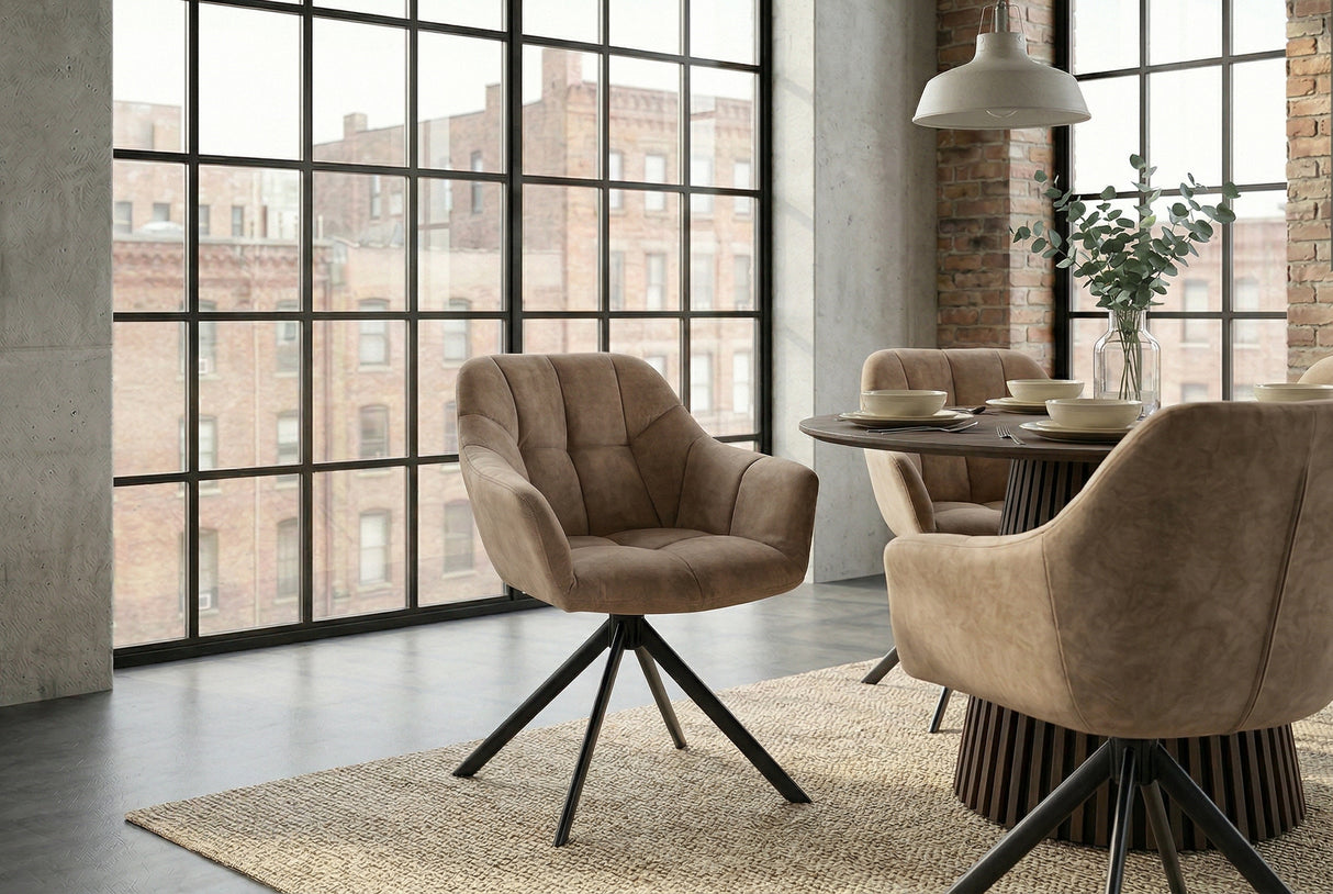Swivel chair PAPILLON rotatable 180° w/ armrests velvet champagne greige