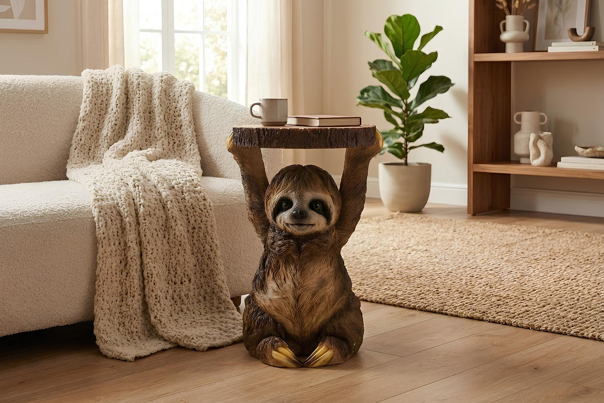 Side table SLOTH 50cm handmade sloth sculpture grey brown