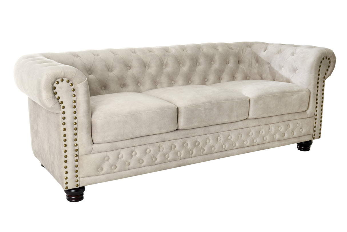 Sofa CHESTERFIELD 200cm 3-Sitzer Samt champagner