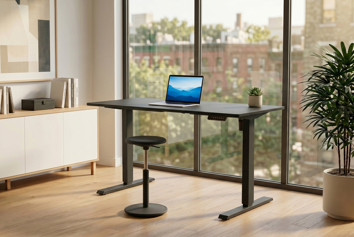 Office desk BLACK DESK 140cm height adjustable anthracite w/ black frame