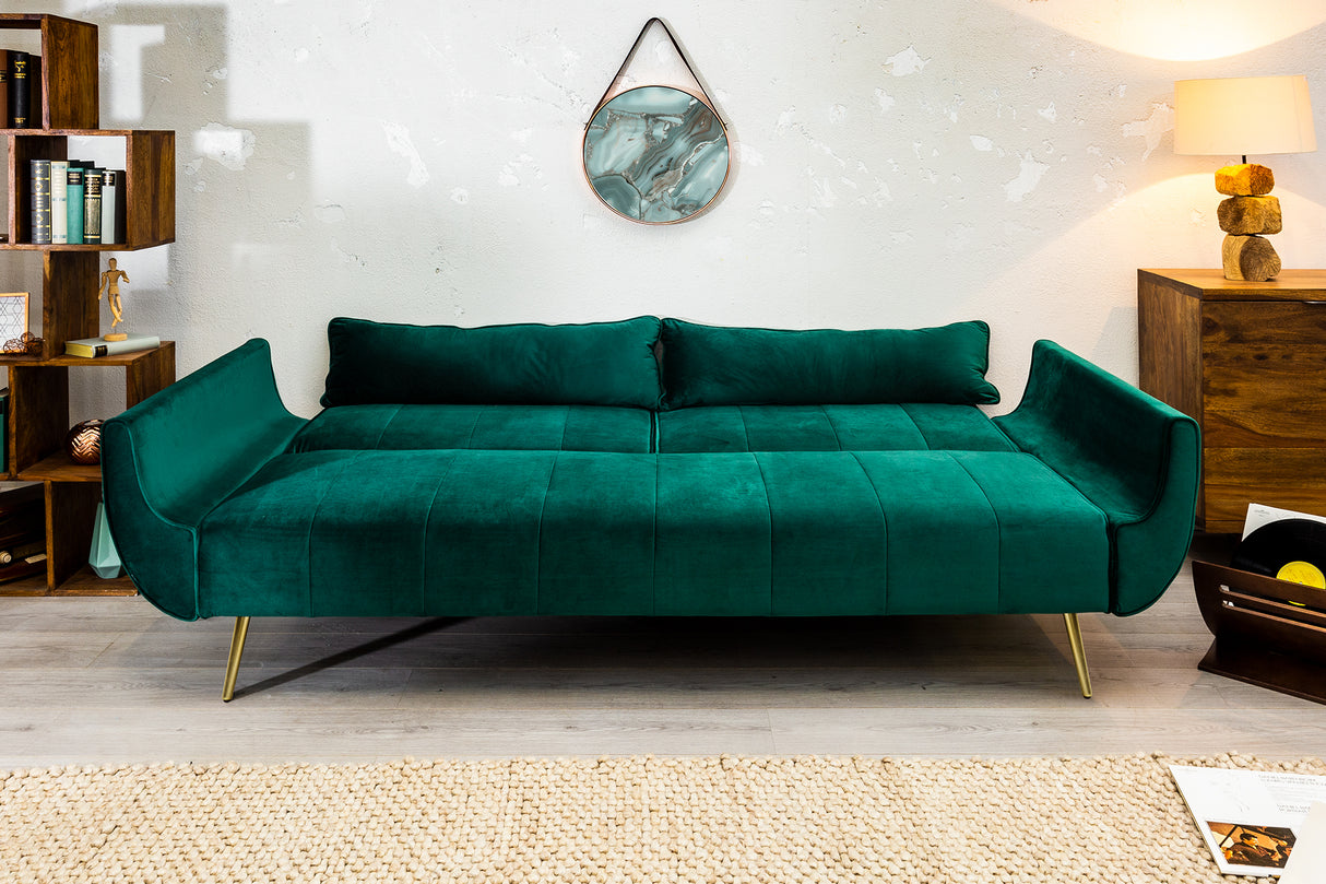 Sofa bed DIVANI 215cm with armrests velvet green