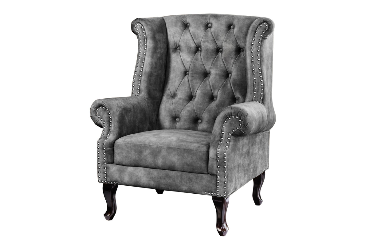Ohrensessel CHESTERFIELD Antik-Look Samt grau