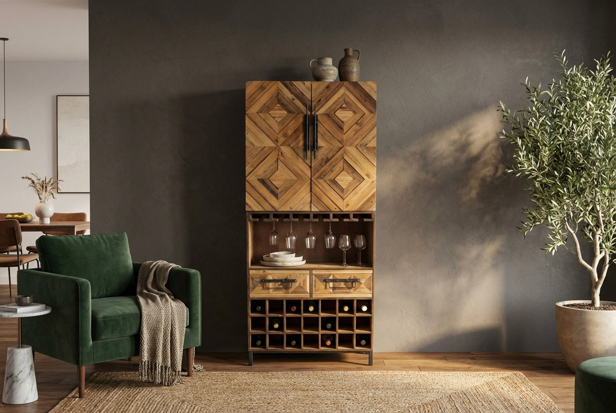 Barschrank BODEGA 160 cm Kiefernholz Natur