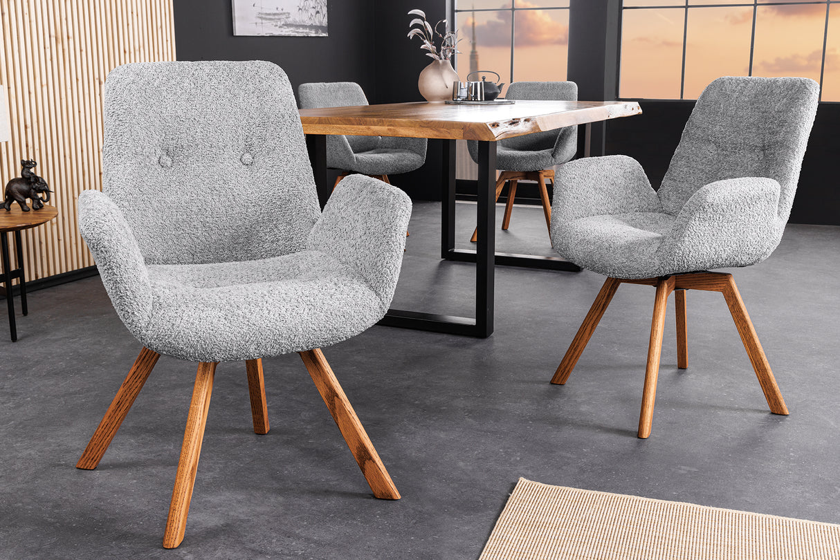 Swivel chair BALTIC rotatable 360° w/ armrests bouclé grey natural