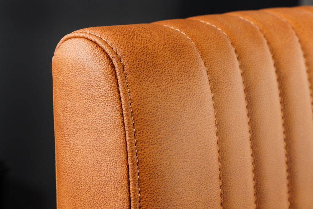 Cantilever chair BIG ASTON w/ armrests spring core black metal legs leather vintage cognac