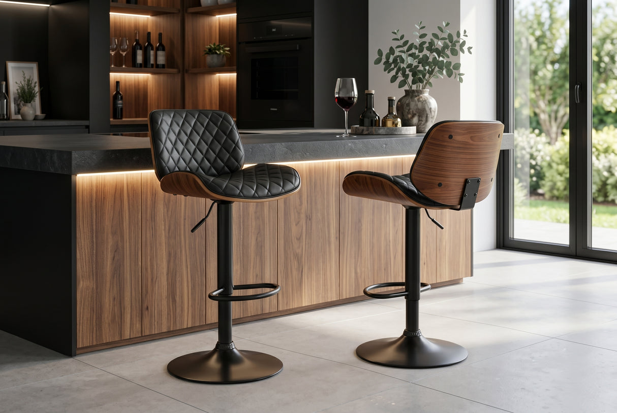 Barhocker CHICAGO 360° 89-111cm Pappel furniert Kunstleder schwarz braun