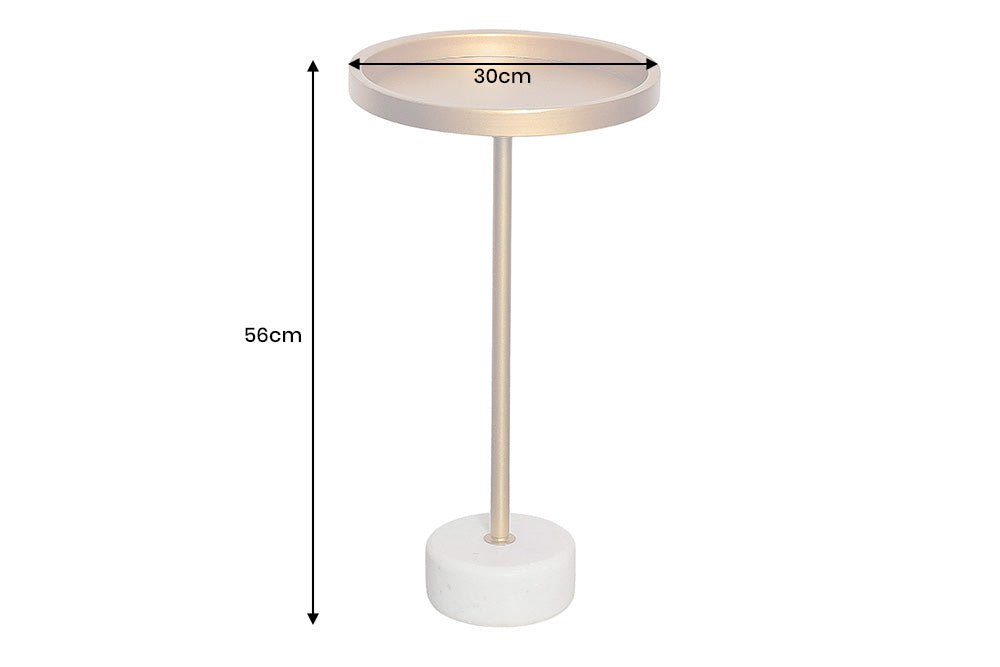Beistelltisch TRAYFUL 60cm weißer Marmorsockel goldener Rahmen und Platte