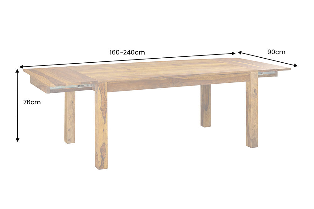 Dining table MAKASSAR 160-240cm extendable sheesham wood brown stone finish