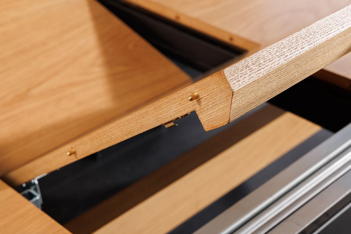 Dining table GIANT 180-300cm extendable natural oak wood look w/ black metal frame