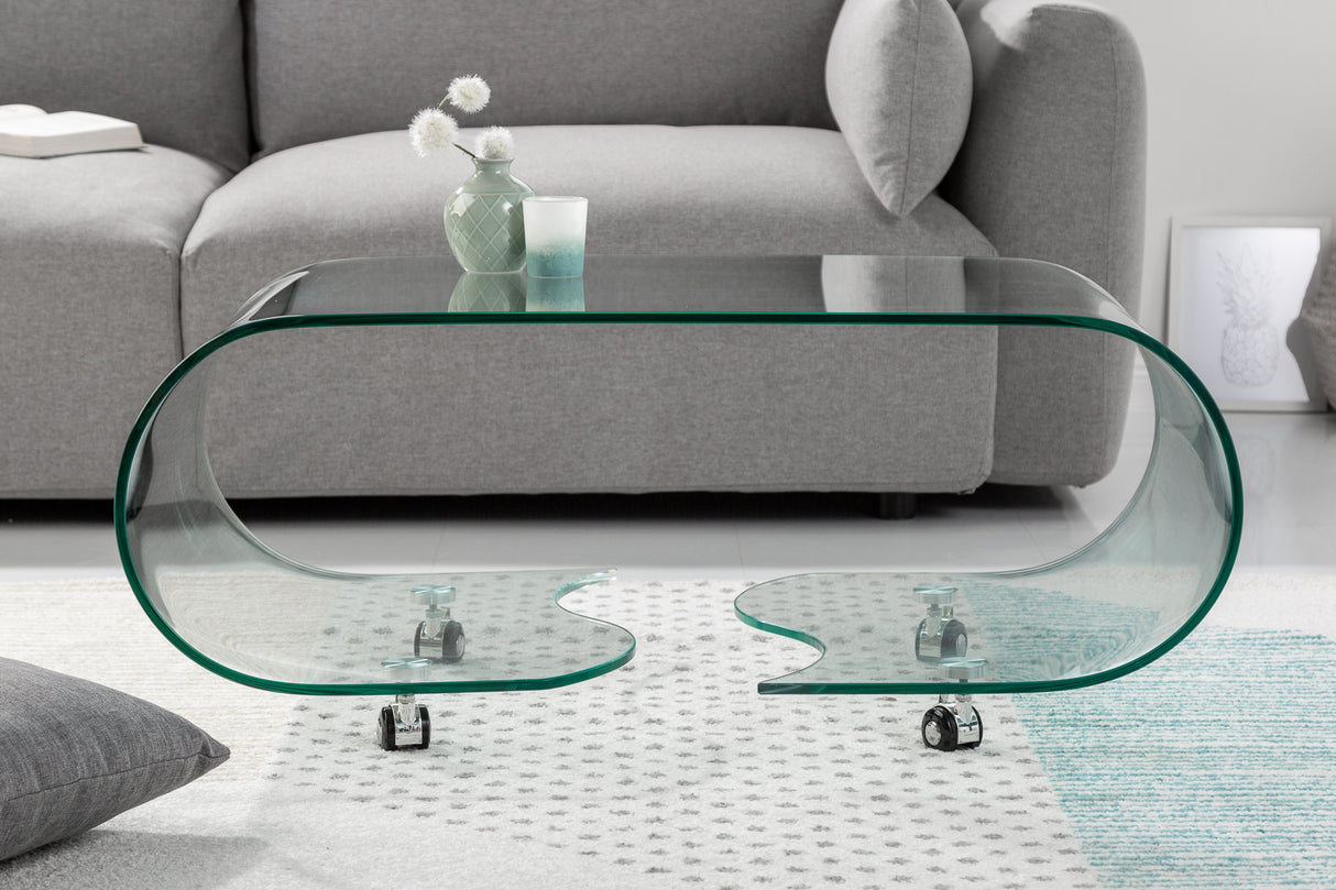 Coffee table FANTOME 90cm with wheels 10mm tempered glass