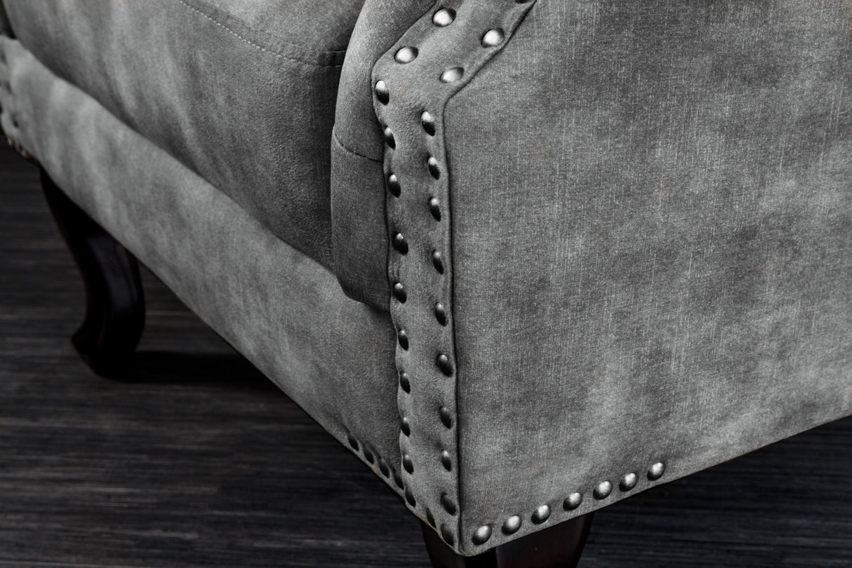 Ohrensessel CHESTERFIELD Antik-Look Samt grau