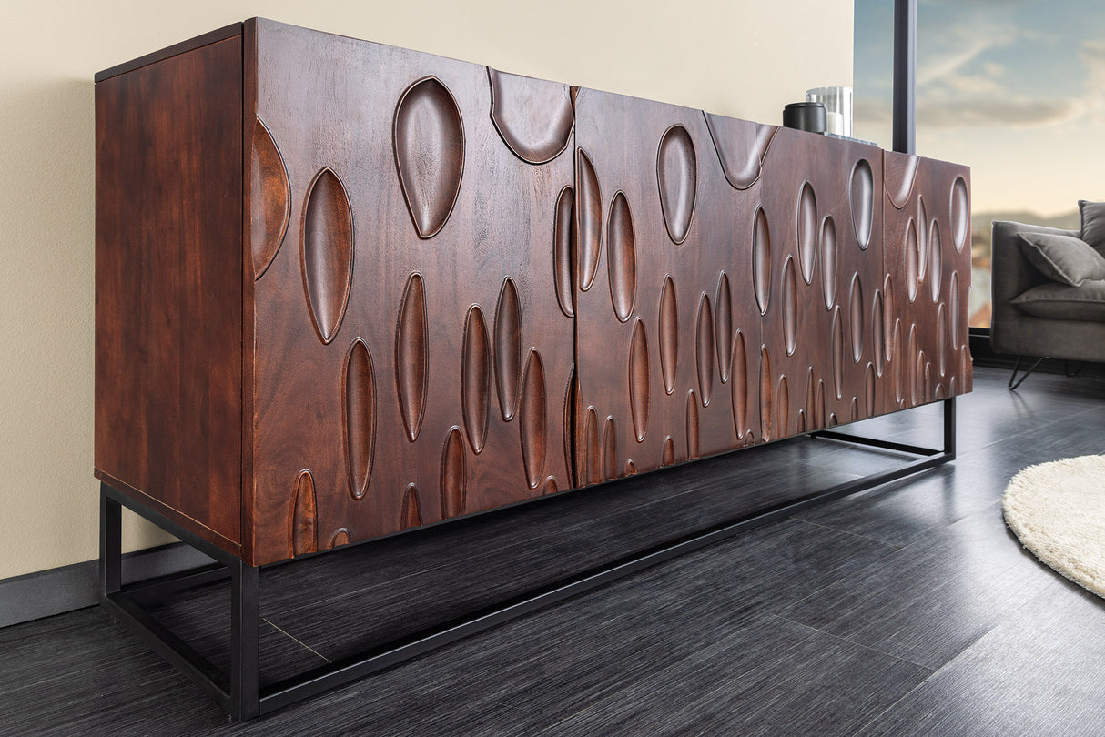 Sideboard DUNE 175cm 3D Akazienholz dunkel walnussbraun