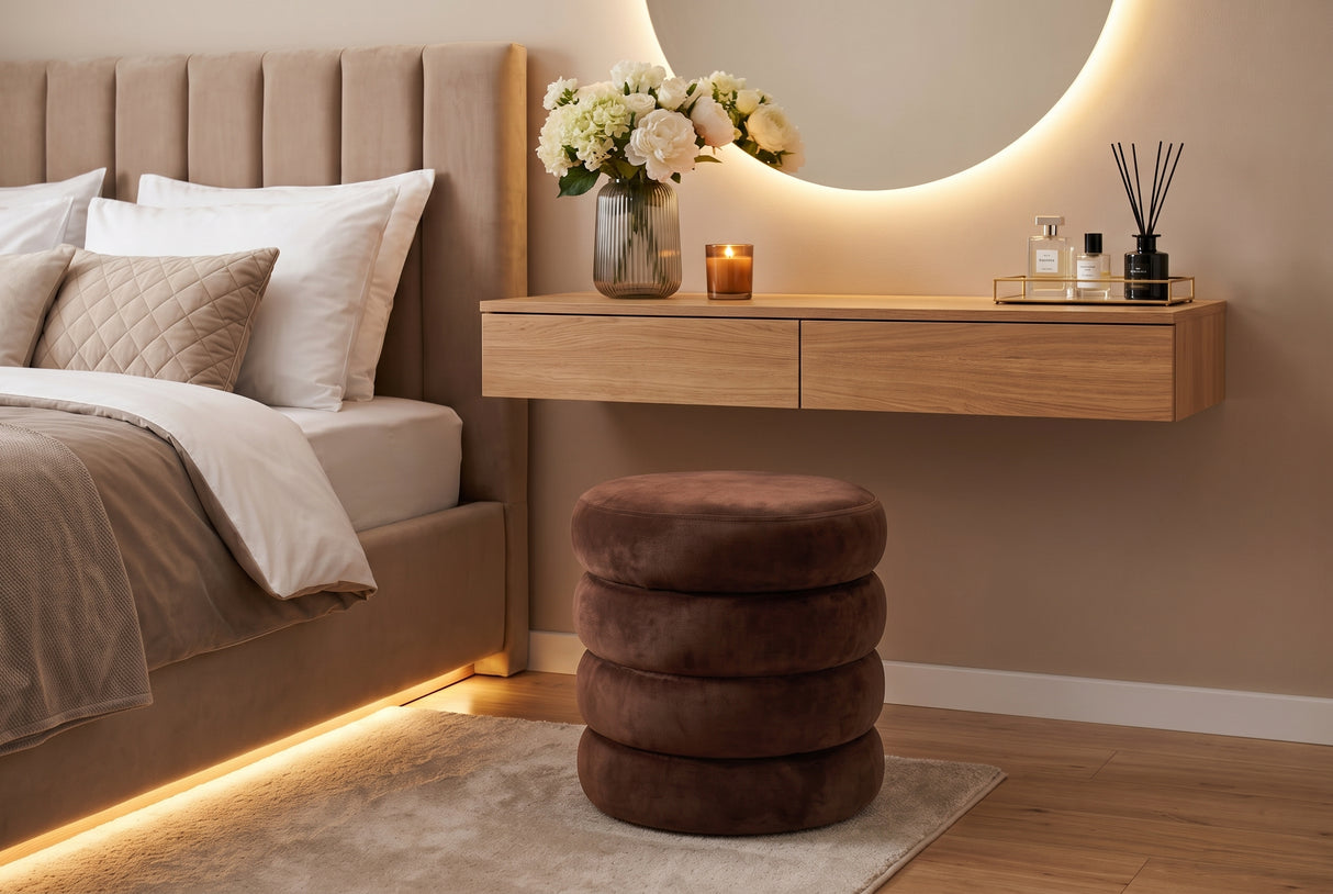 Hocker VOGUE 40cm rund gepolstert mit Stauraum Samt rostbraun