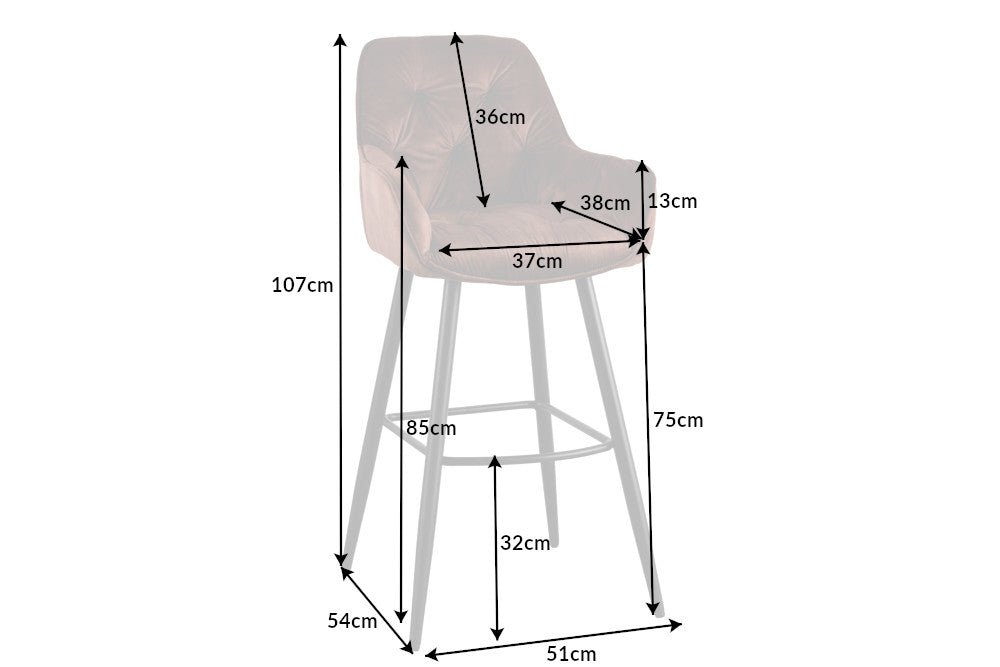 Bar stool MILANO 75cm velvet brown