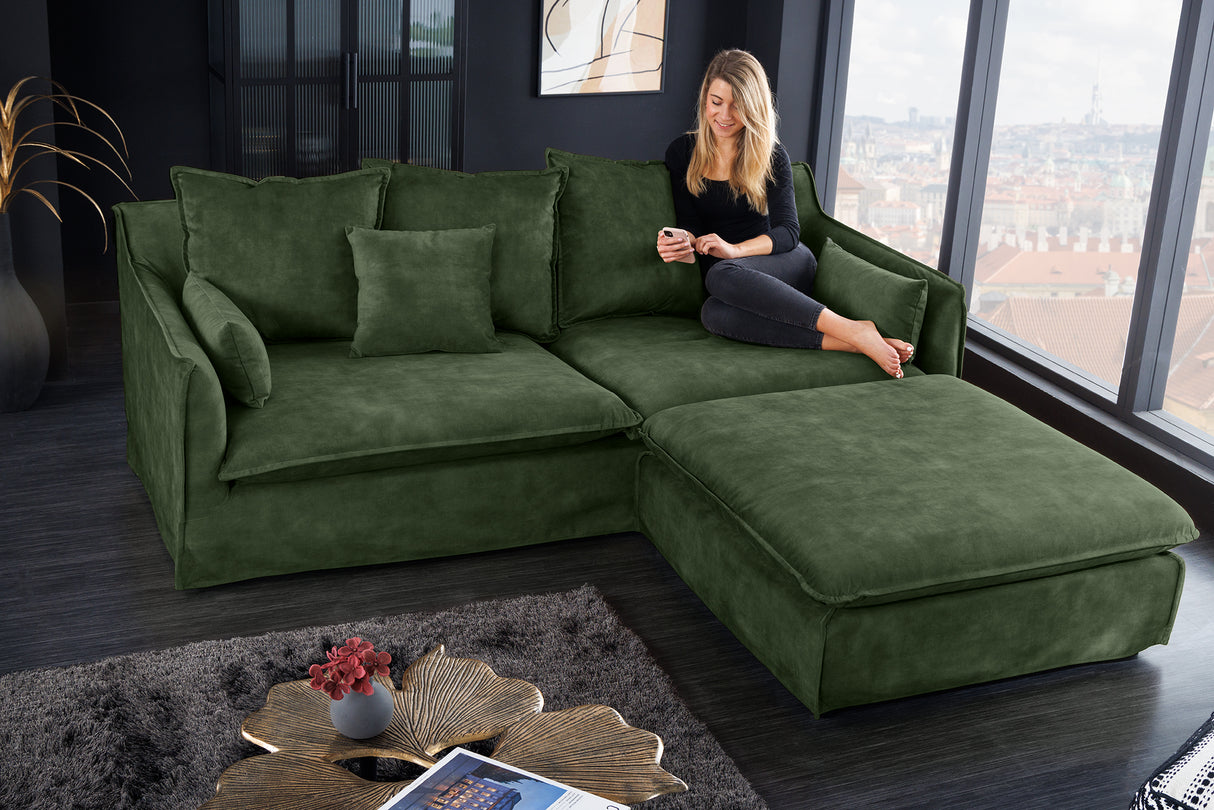 Sofa HEAVEN 200cm 3-Sitzer Federkern abnehmbarer Bezug Samt dunkelgrün