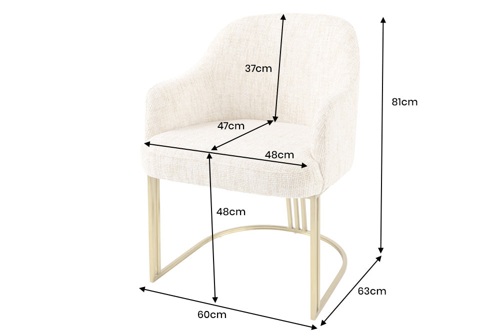 Chair EXTRAVAGANCIA beige chenille fabric w/ armrests and champagne golden frame