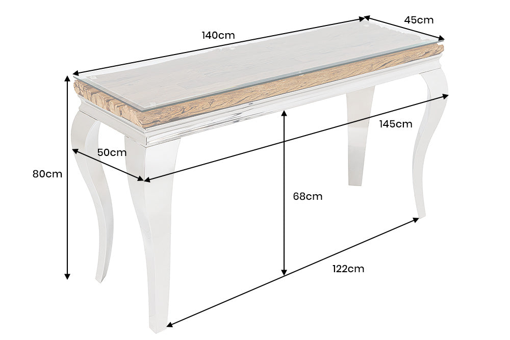 Console MODERN BAROCK BARRACUDA 140cm chrome incl. glass top w/o teak top