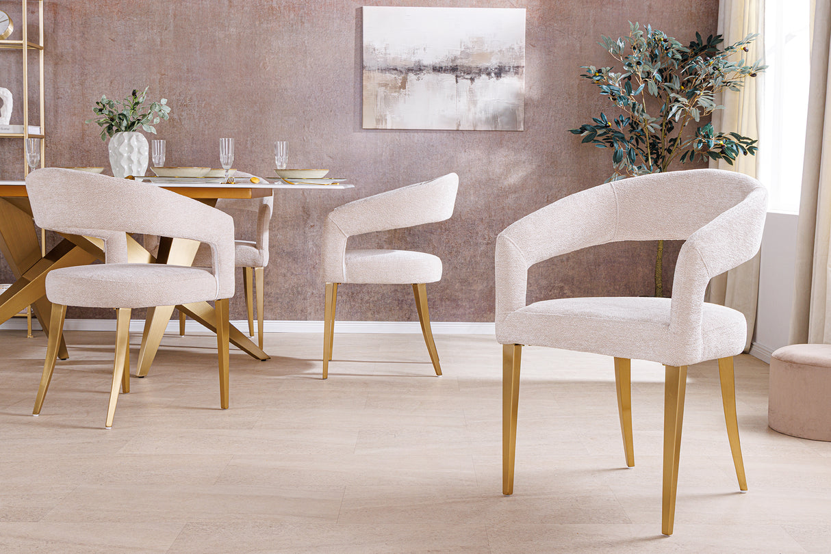 Chair BOUTIQUE beige brushed structured fabric w/ golden legs