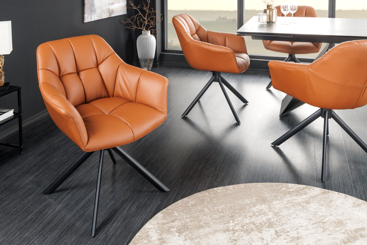 Swivel chair PAPILLON rotatable 180° w/ armrests leather cognac black