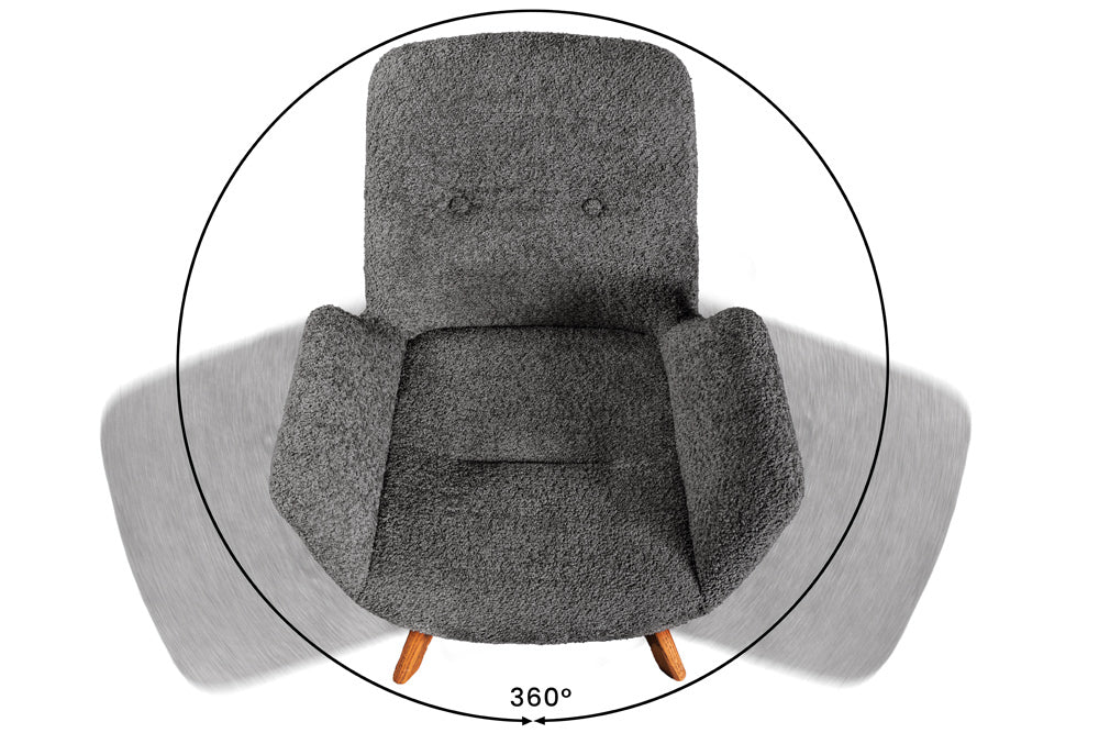 Drehstuhl BALTIC 360° drehbar Bouclé dunkelgrau mit Eichenbeinen natur