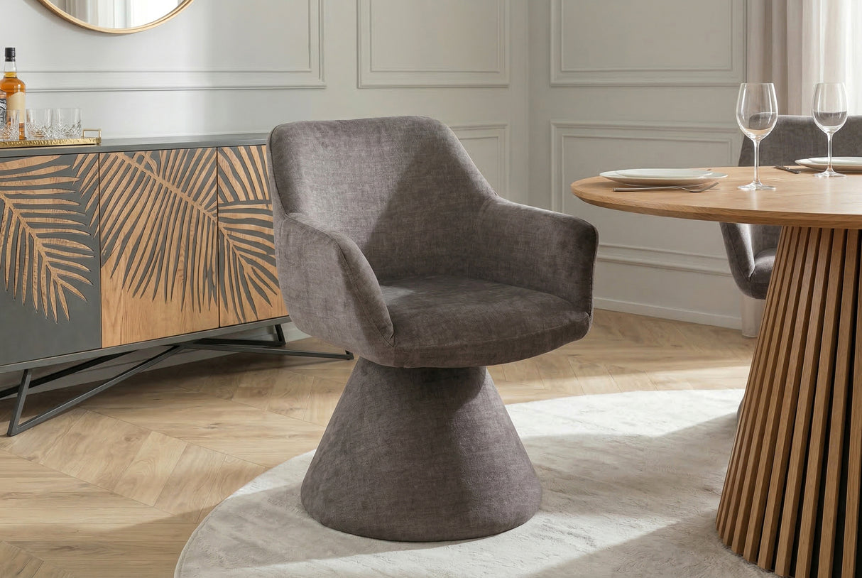Swivel chair AMBIENTO 180° auto-return w/ armrests stone