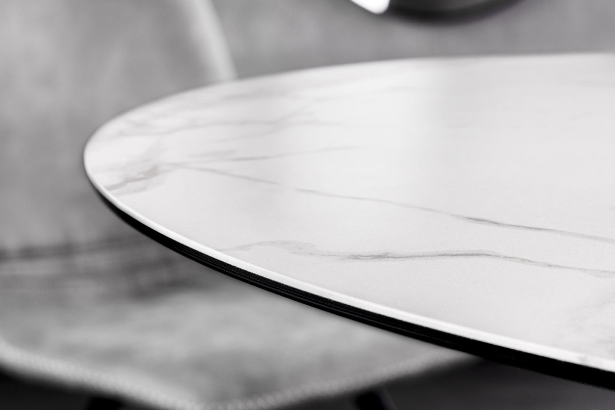 Dining table ALPINE Ø 120cm round ceramic marble look white